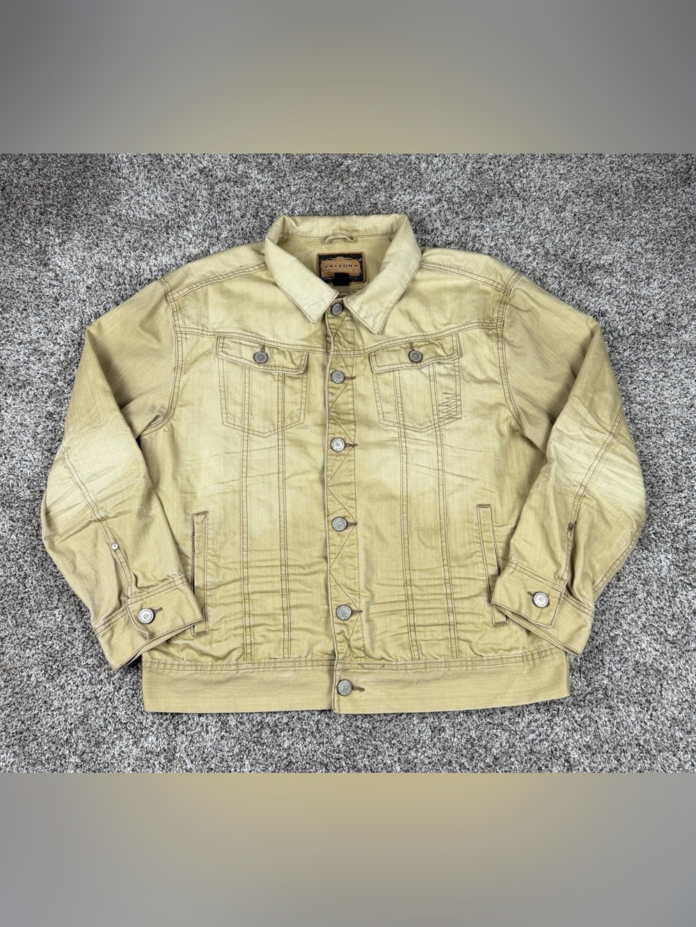 Vintage Style Sz XL Men’s Arizona Jean Company Denim Trucker Jacket Faded Tan